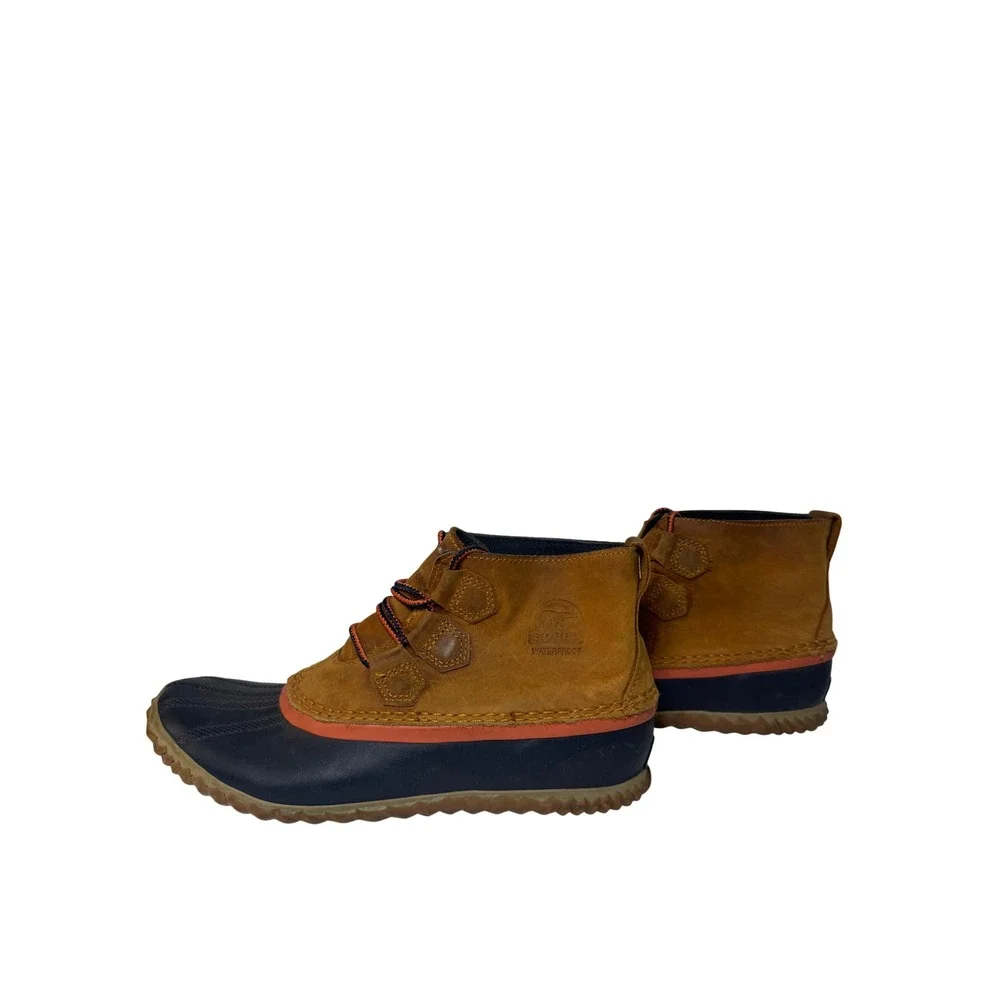 Sorel Out N About Leather‎ Duck Boots Navy Tan Waterproof NL2133-273 Womens 8.5